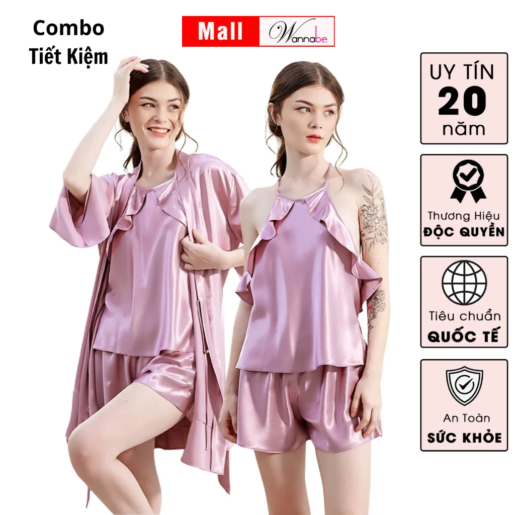 Ảnh Combo áo choàng ngủ + bộ đùi nữ WANNABE bộ đôi thời trang ngủ cao cấp mà vẫn tiết kiệm KIBSS22 2