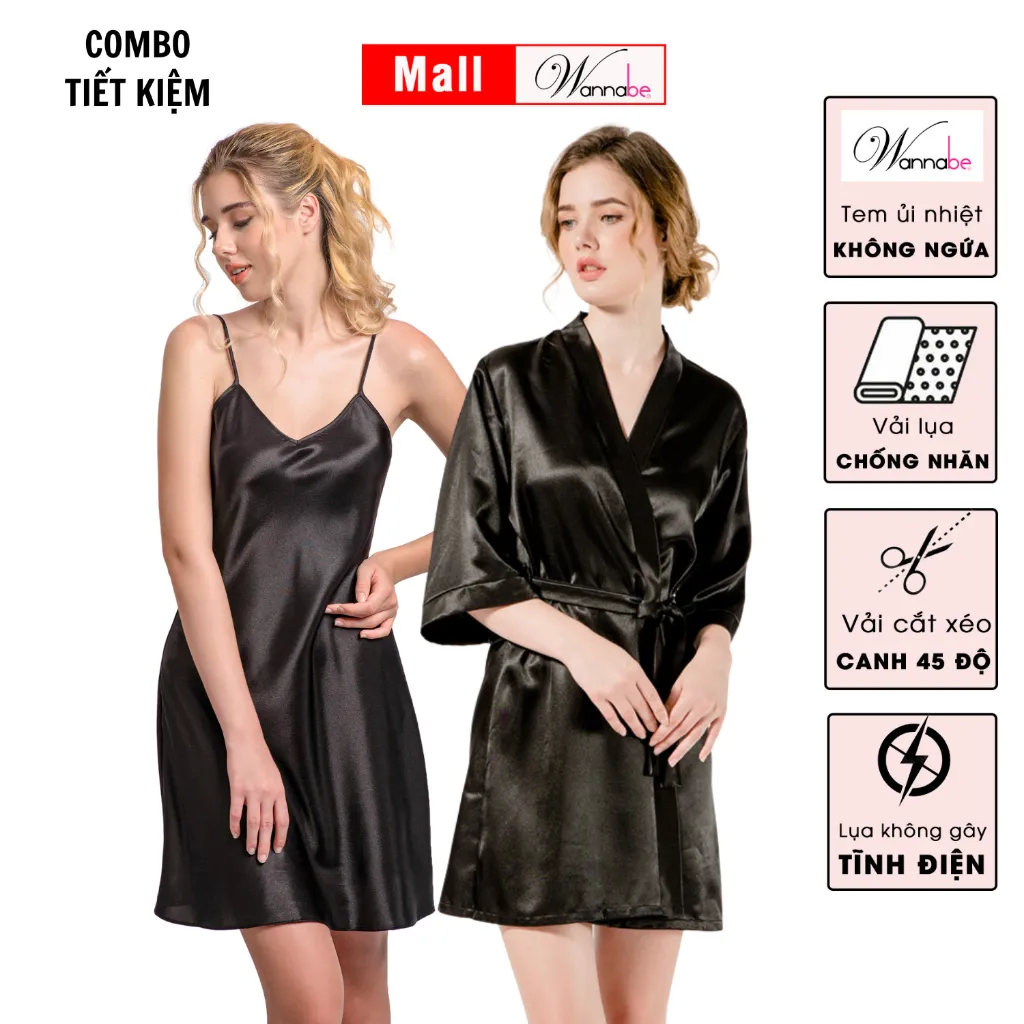 Ảnh Combo áo khoác ngủ kimono nữ + Váy ngủ lụa WANNABE bộ đôi kết hợp hoàn hảo cho phái đẹp KI010DN612 3