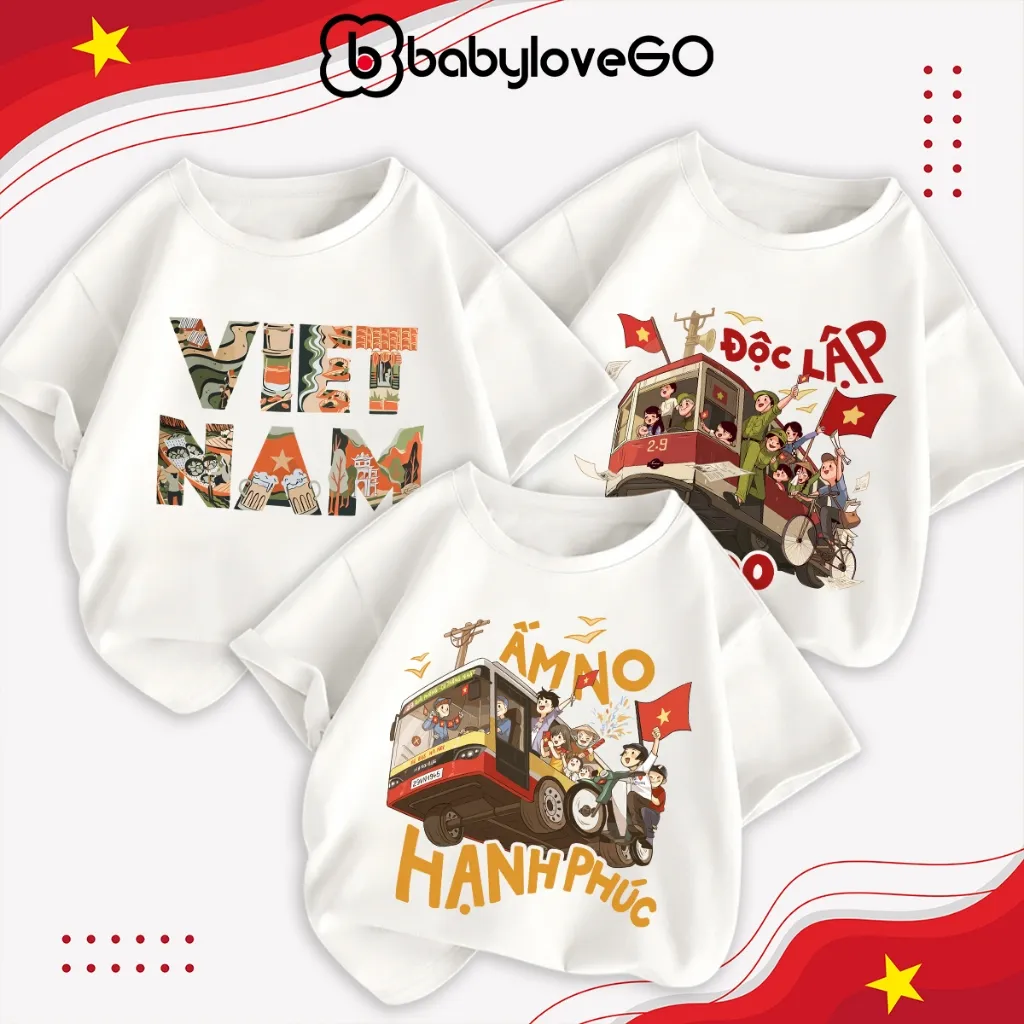 Ảnh Combo áo thun Việt Nam cho bé BabyloveGO áo phông cho bé mừng lễ 30-4 chất thun cotton co giãn thoáng mát 1