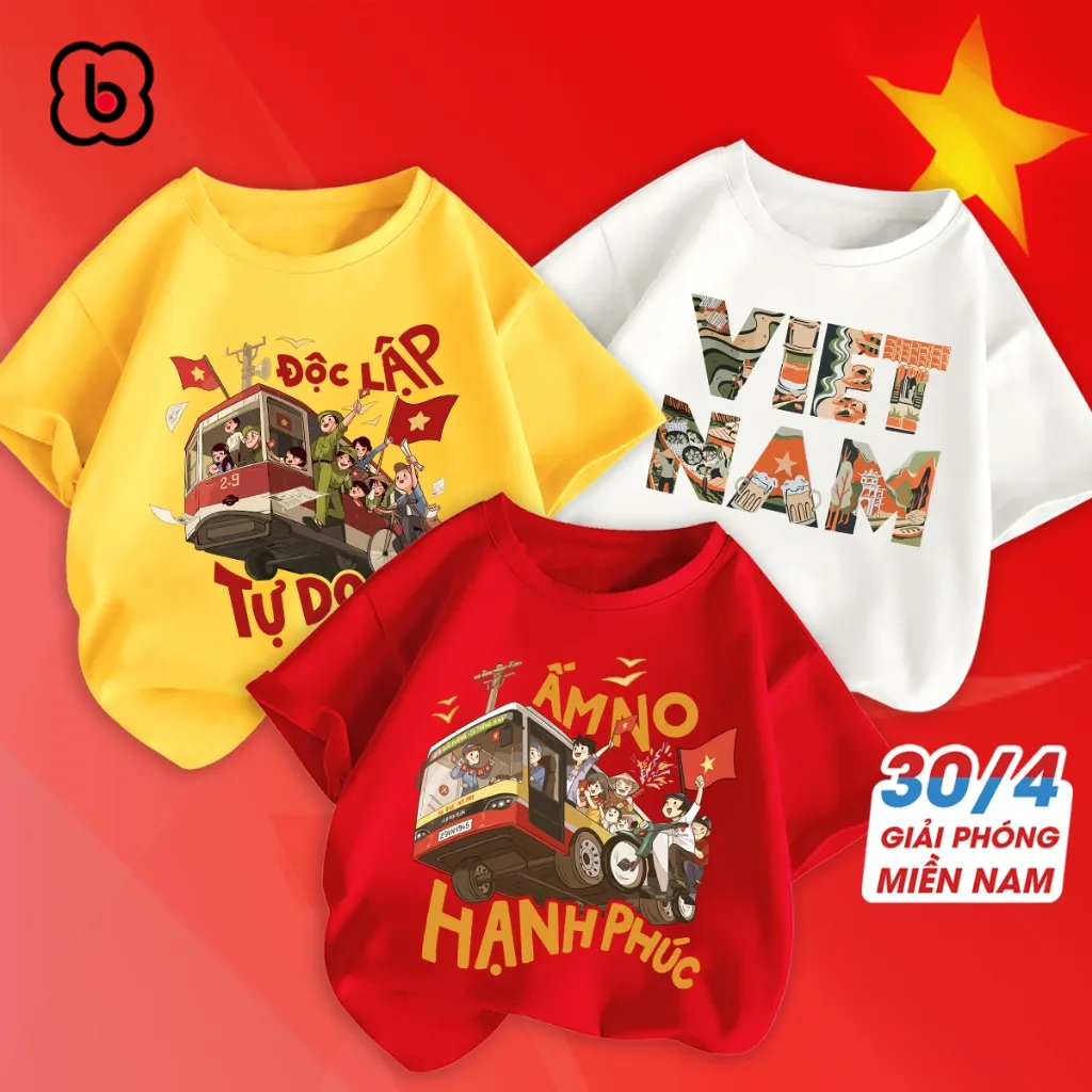 Ảnh Combo áo thun Việt Nam cho bé BabyloveGO áo phông cho bé mừng lễ 30-4 chất thun cotton co giãn thoáng mát 2