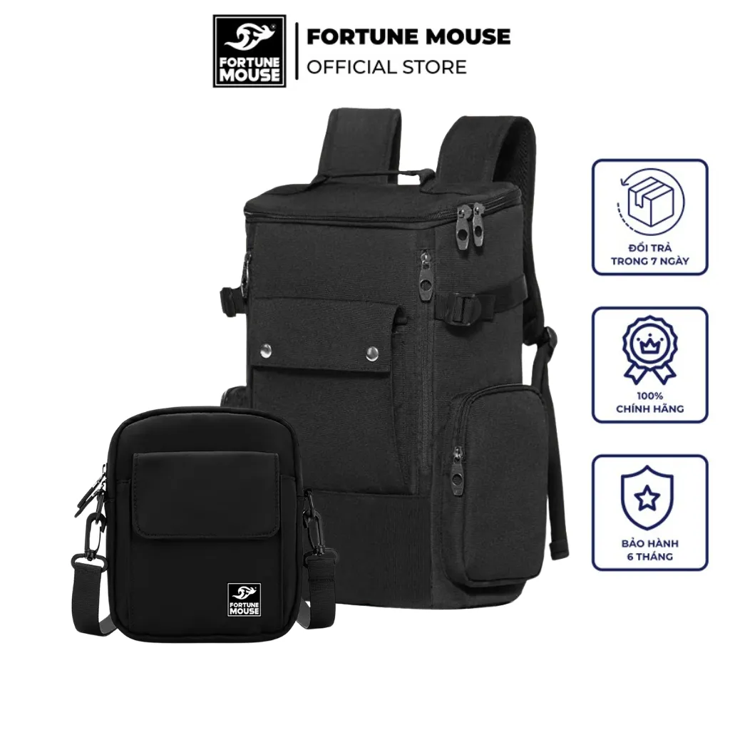 Ảnh COMBO: Balo laptop dạng hộp đựng laptop 16inch Fortune Mouse B184+ Túi đeo chéo FV1 1