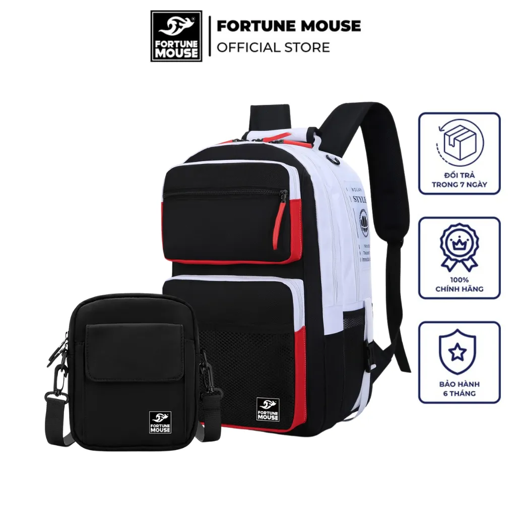 Ảnh COMBO: Balo laptop dạng hộp đựng laptop 16inch Fortune Mouse B184+ Túi đeo chéo FV1 2