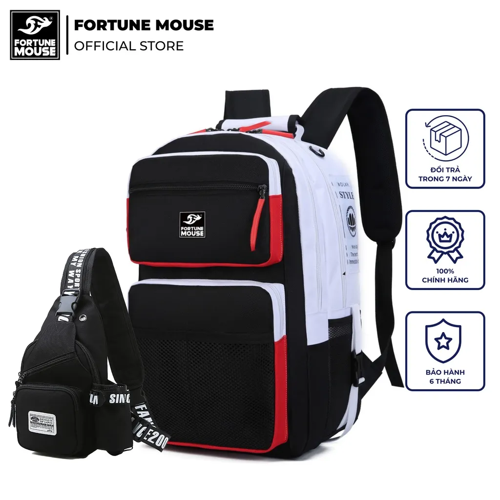 Ảnh COMBO: Balo laptop Fortune Mouse phối màu nhiều ngăn B197 + túi đeo chéo thời trang Da012 1