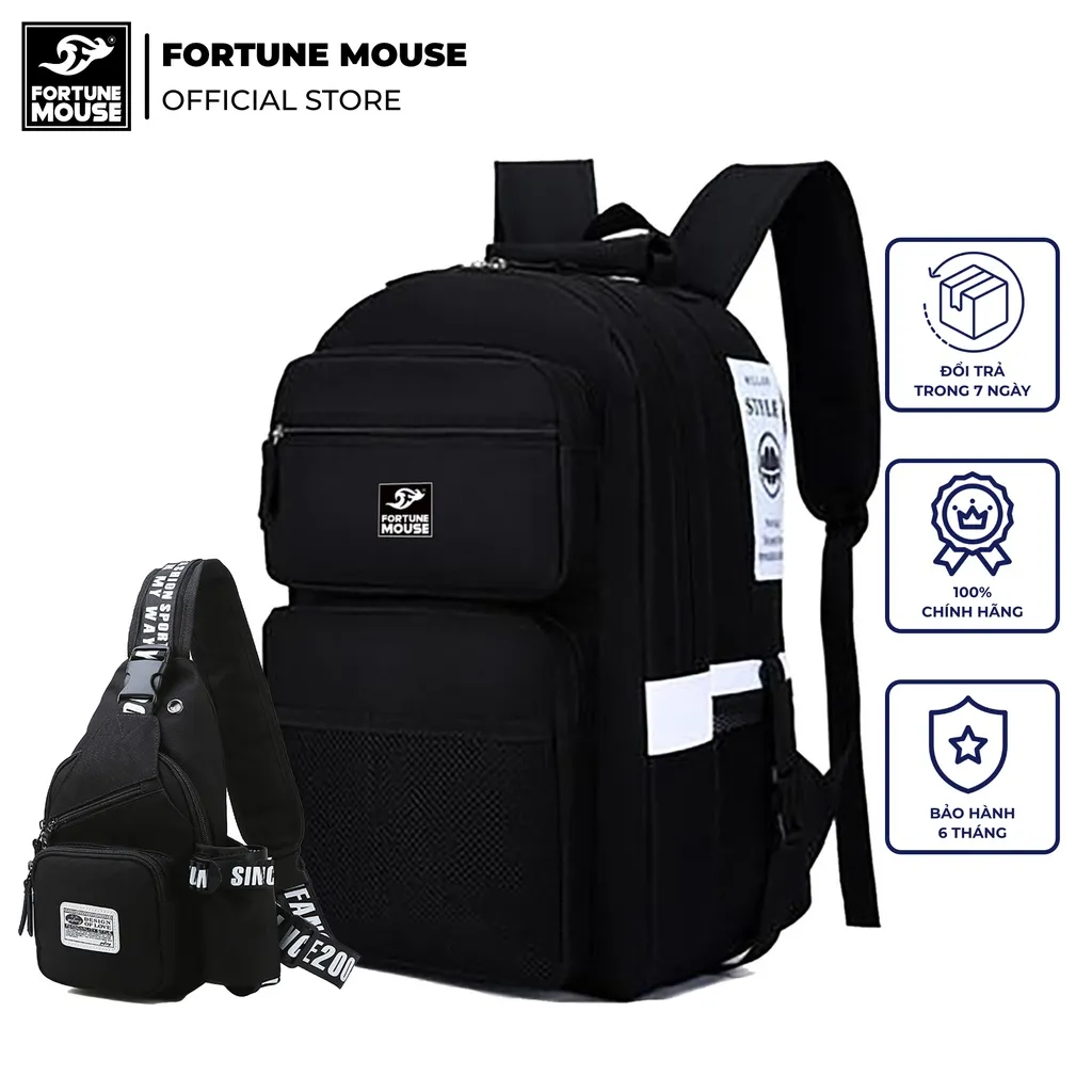 Ảnh COMBO: Balo laptop Fortune Mouse phối màu nhiều ngăn B197 + túi đeo chéo thời trang Da012 2