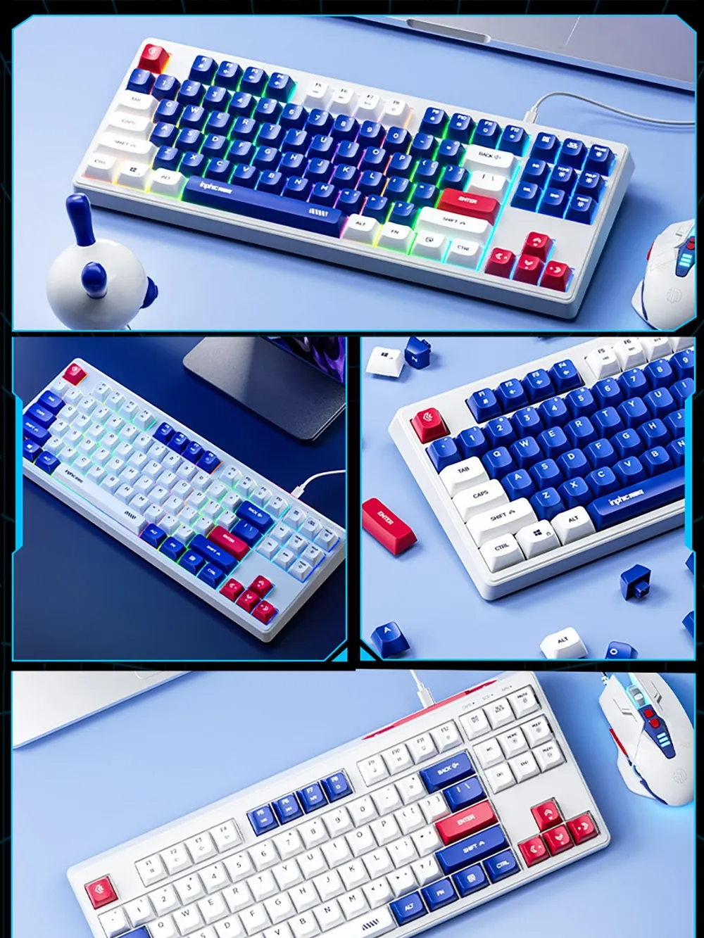 Ảnh Combo bàn phím chuột gundam SIDOTECH INK9 giả cơ 87 key có dây silent chuột không dây gaming F9 4