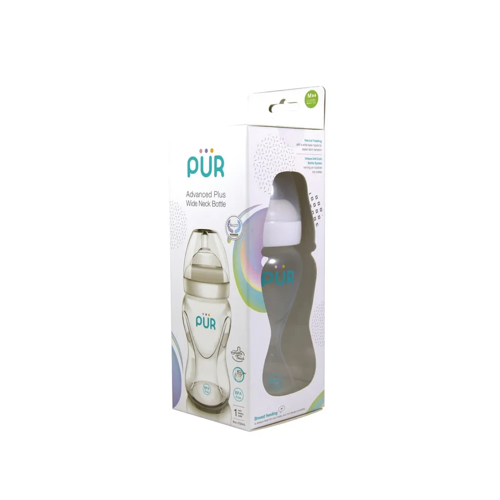 Ảnh Combo Bình sữa cổ rộng Pur Advanced Plus 250ml (có sẵn núm M 3-6th) + núm lẻ size L 4