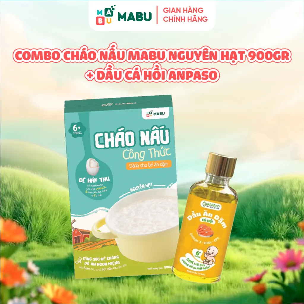 Ảnh Combo Cháo Nấu Nguyên Hạt Công Thức Mabu và Dầu Cá Hồi Anpaso – Bổ Sung DHA Cho Trí Não & Thị Giác Cho Bé Ăn Dặm Từ 10th 2