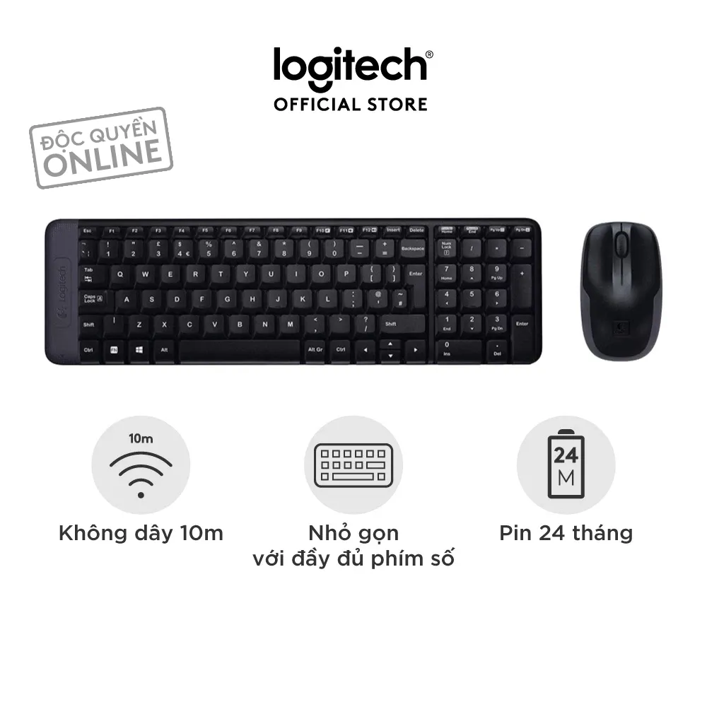 Ảnh Combo chuột phím không dây Logitech MK215 - nhỏ gọn, có phím số, 1 đầu thu USB 2