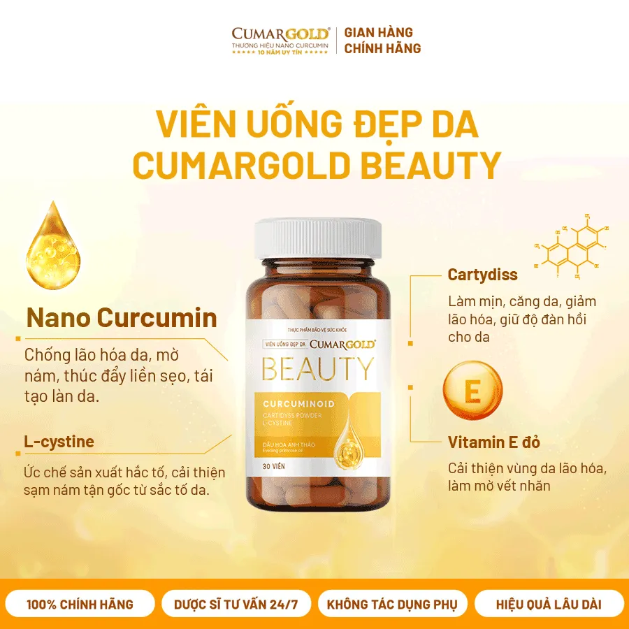 Combo CUMARGOLD BEAUTY Trắng Da, Mờ Nám, Chống Lão Hóa Hiệu Quả