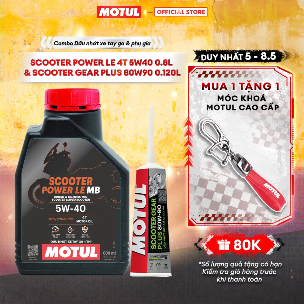 Ảnh Combo Dầu nhớt xe tay ga Motul Scooter Power LE 4T 5W40 0.8L và Dầu hộp số xe tay ga SCOOTER GEAR PLUS 80W90 0.120L 1