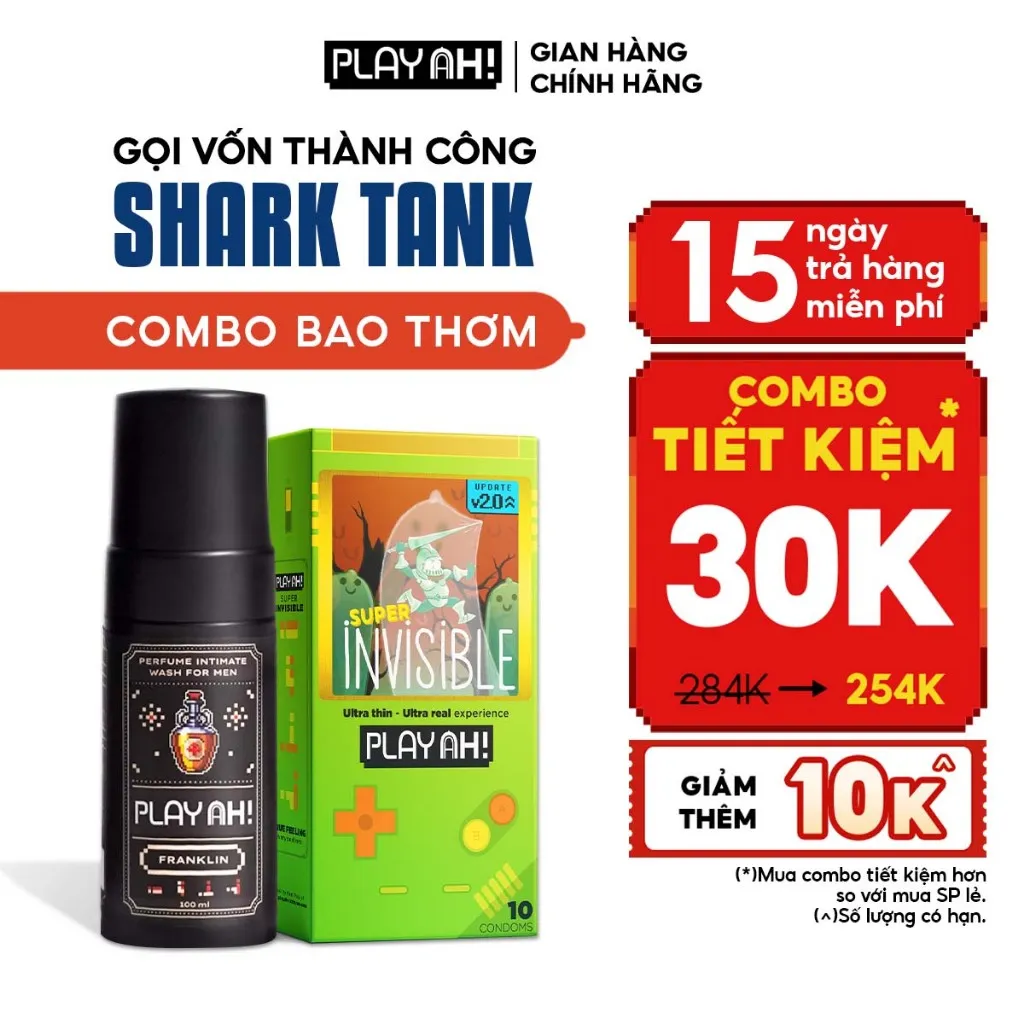 Ảnh Combo Dung Dịch Vệ Sinh Nam Hương Nước Hoa 100ml + Bao Cao Su PlayAh Hộp 10 Siêu Mỏng 0.03, Kéo Dài Thời Gian, Thêm Gai 1