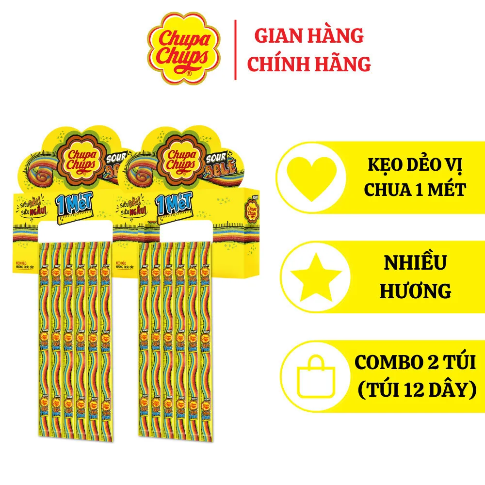 Ảnh COMBO Hộp Kẹo dẻo vị chua Chupa Chups hương trái cây hỗn hợp và dạng ống Hương Dâu và Cola 1