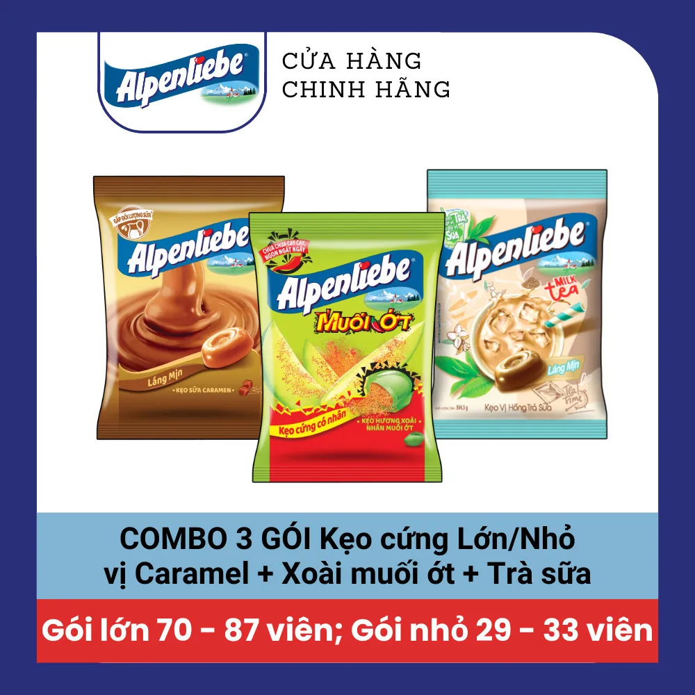 Ảnh COMBO Kẹo cứng Alpenliebe đậm vị sữa béo hương Caramel, Dâu sữa, Trà sữa và kẹo cứng có nhân Xoài muối ớt 3