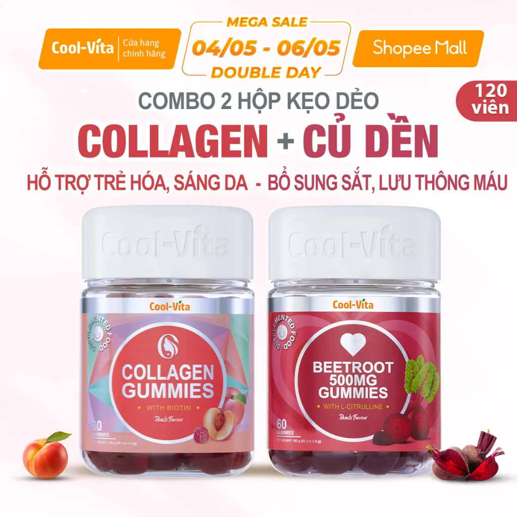Ảnh Combo Kẹo Dẻo Collagen Hỗ Trợ Trẻ Hóa Sáng Da & Kẹo Dẻo Củ Dền Hỗ Trợ Bổ Sung Sắt CoolVita (60 viên x 3g)/hộp 1