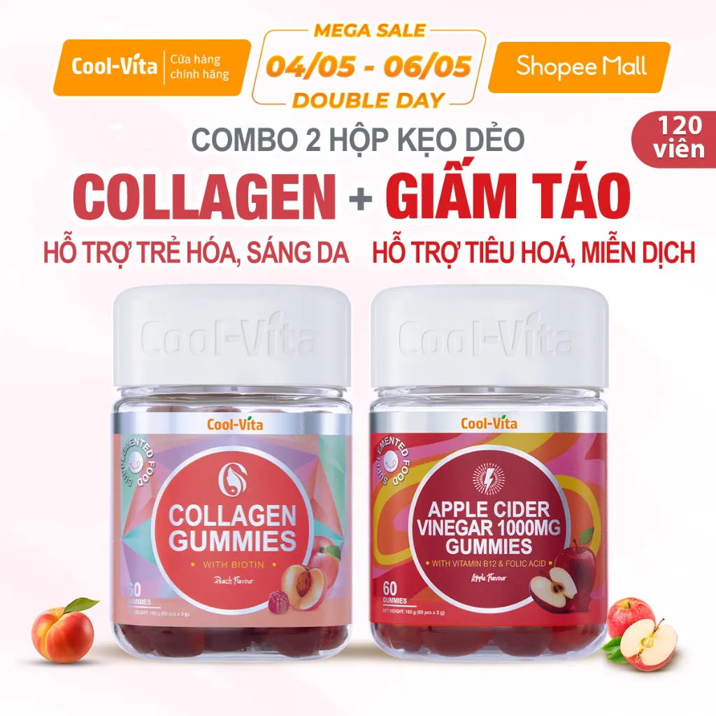 Ảnh Combo Kẹo Dẻo Collagen Hỗ Trợ Trẻ Hóa Sáng Da & Kẹo Dẻo Giấm Táo Hỗ Trợ Tiêu Hóa CoolVita (60 viên x 3g)/hộp 1