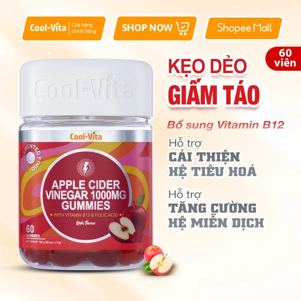 Ảnh Combo Kẹo Dẻo Giấm Táo Hỗ Trợ Tiêu Hóa & Kẹo Dẻo Củ Dền Hỗ Trợ Bổ Sung Sắt CoolVita (60 viên x 3g)/hộp 2