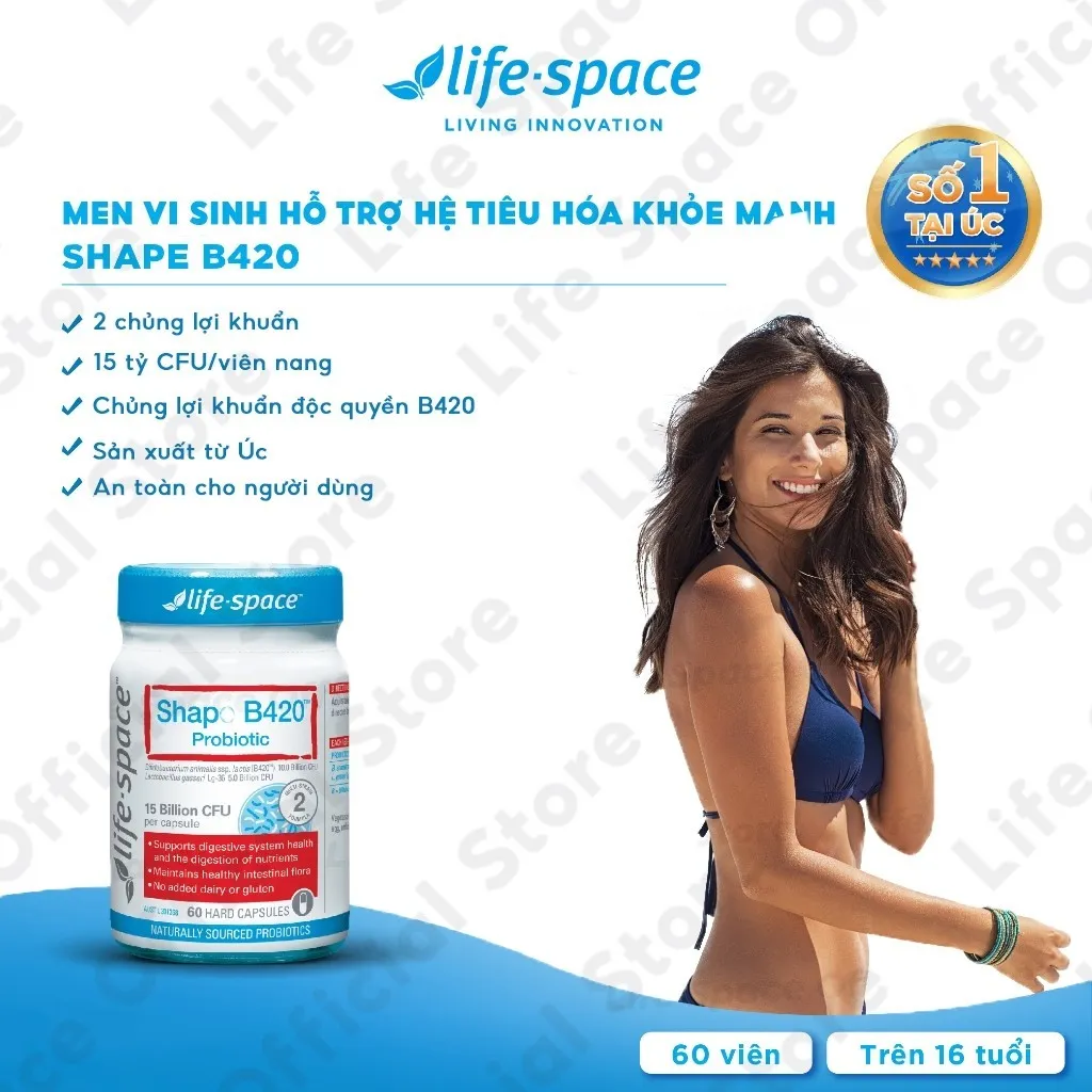 Ảnh Combo Men vi sinh Life Space Shape B420 60 viên và Double Strength Probiotic 30 viên Prebiotic 2