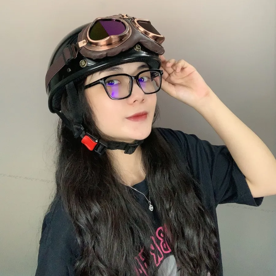 Ảnh Combo Mũ Bảo Hiểm Nửa Đầu VARO Trơn Kèm Kính Phi Công vintage - Nón Bảo Hiểm Phượt 1/2 Đầu Có Kính 2