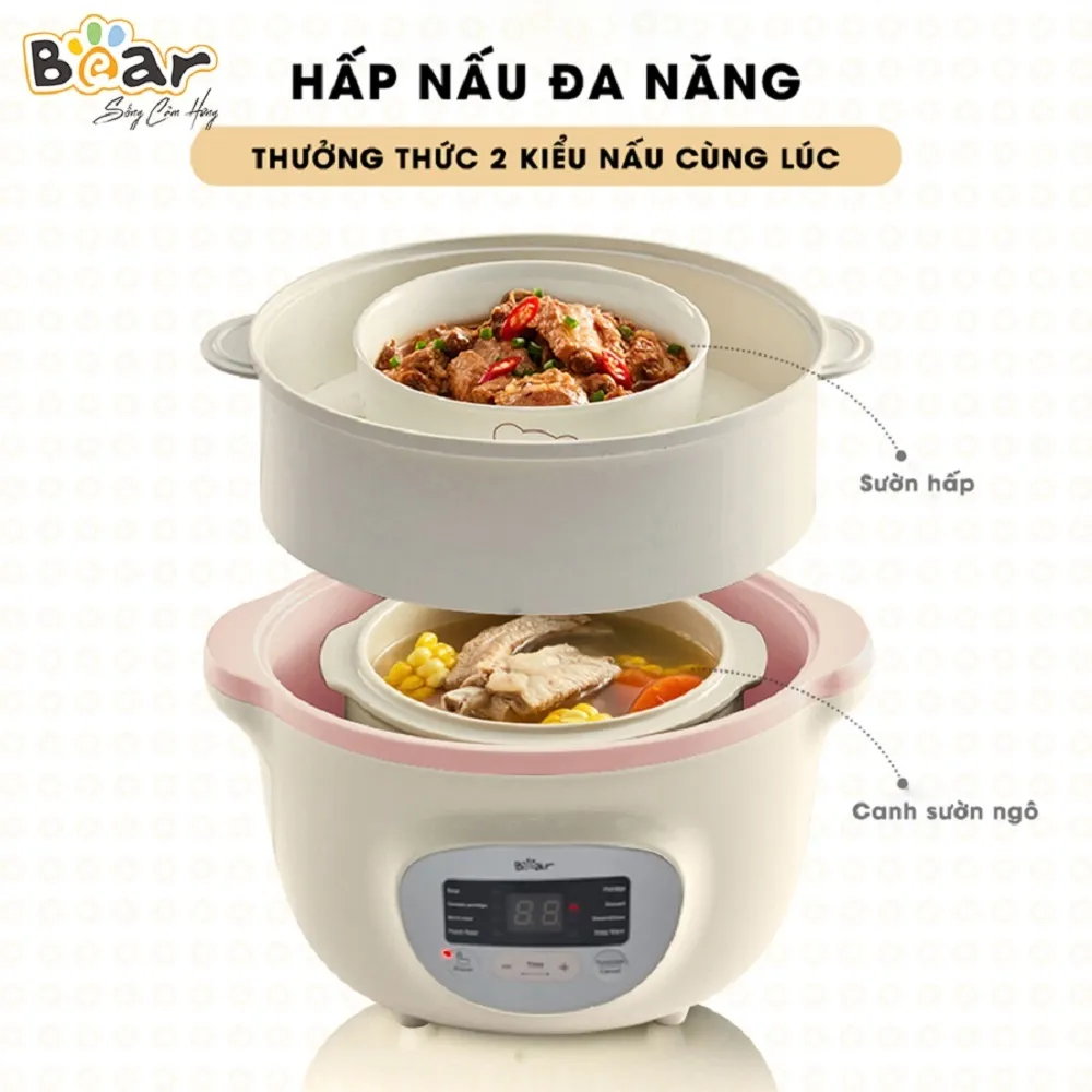 Ảnh Combo Nồi Nấu Cháo Chậm BEAR 1.6L SUBE002 Tiếng Việt và Máy Xay Ăn Dặm 0.3L BEAR 8 Lưỡi GR-B03V8 Nấu Cháo Chưng Yến 3