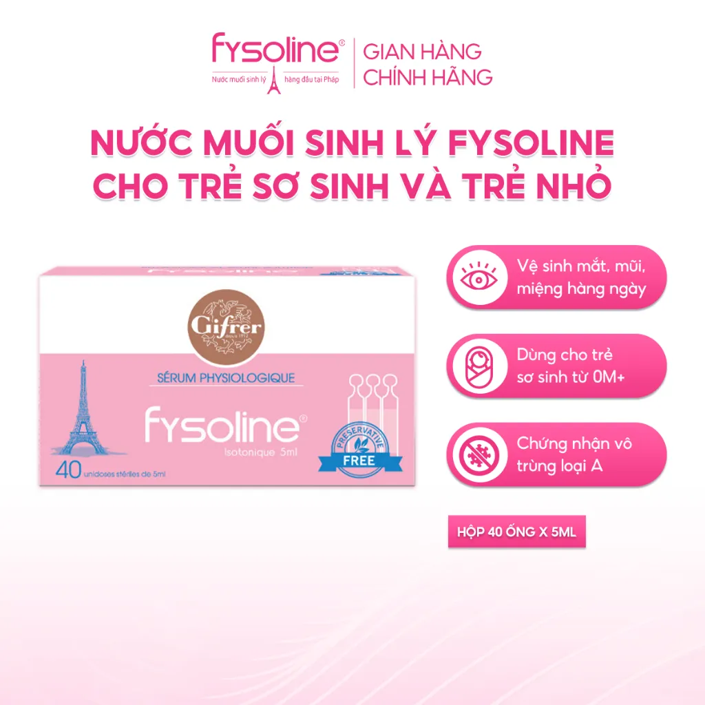 Ảnh Combo Nước muối sinh lý Fysoline hồng 40 ống x 5ml và vàng 20 ống x 5ml vệ sinh mắt, mũi, miệng hiệu quả 2