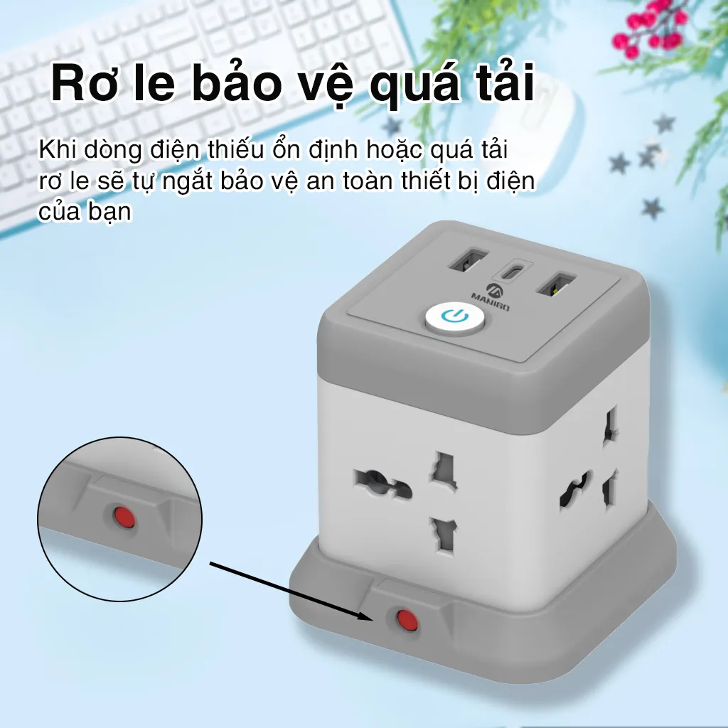 Ảnh Combo ổ cắm đa năng Manigo Chiều Dài 3,5M, Ổ cắm điện 2500W USB Type-C BH 18 Tháng 2