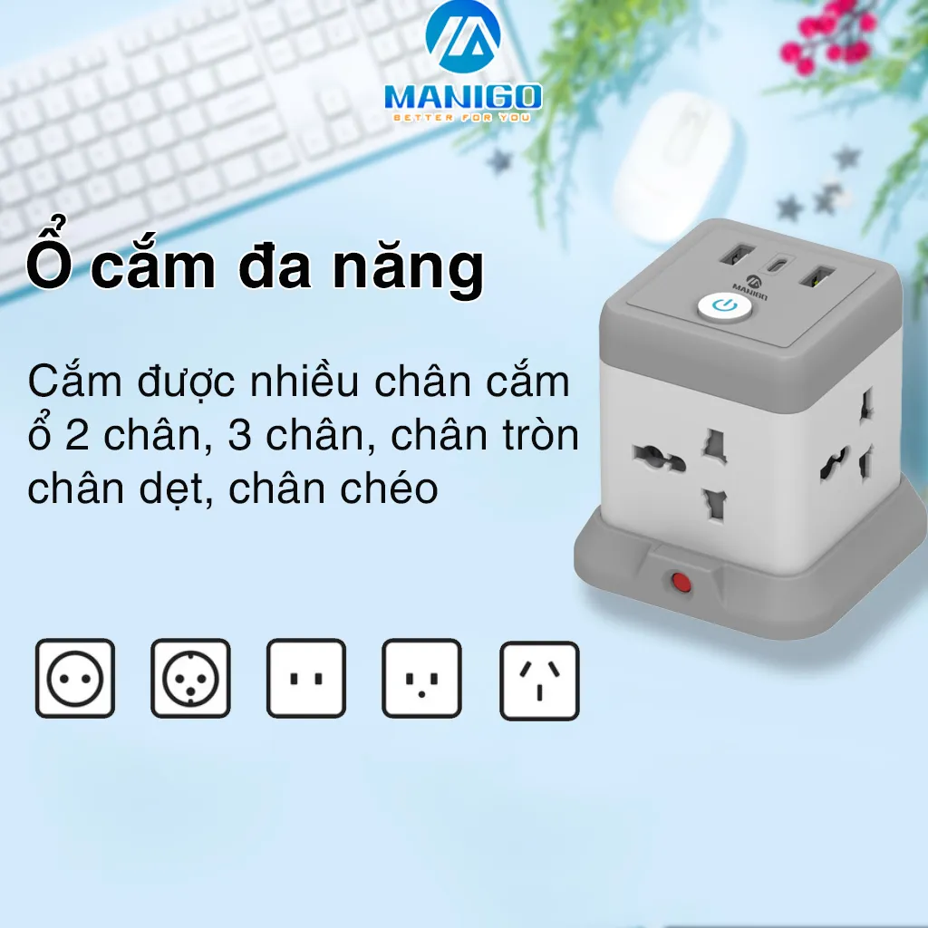 Ảnh Combo ổ cắm đa năng Manigo Chiều Dài 3,5M, Ổ cắm điện 2500W USB Type-C BH 18 Tháng 3