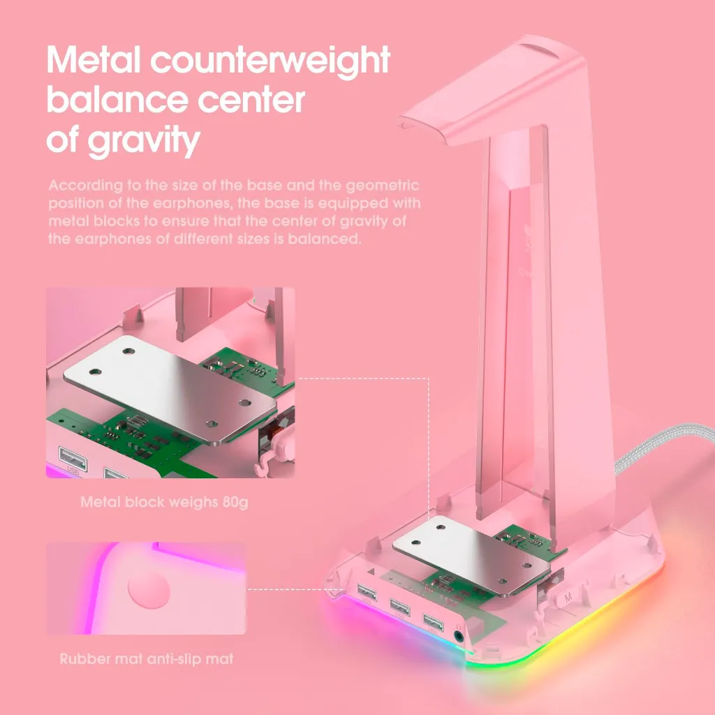 Ảnh Combo Onikuma Gaming 6 (Tai nghe Không Dây B90 Pink + Chuột CW905 wireless 2.4G Pink + Giá Đỡ ST-2 Pink) 2