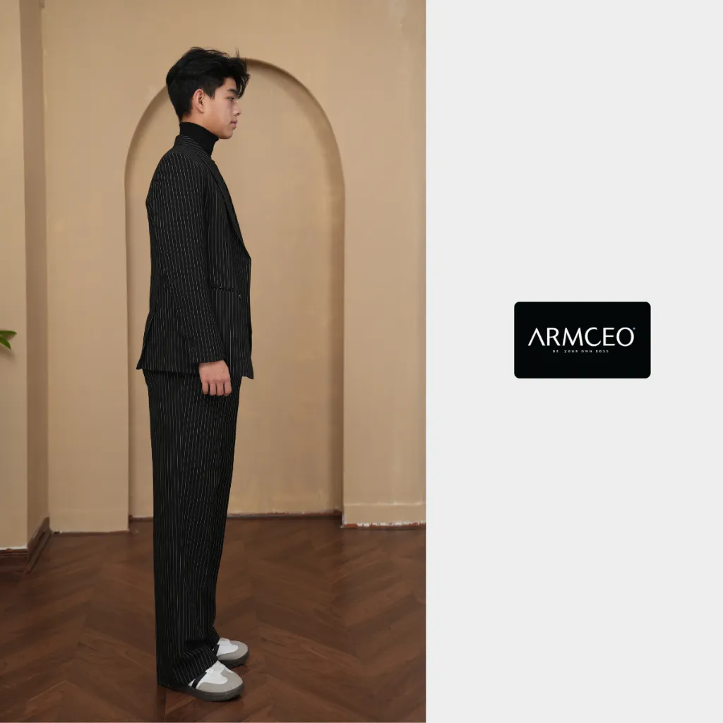 Ảnh COMBO quần áo blazer kẻ sọc quần suông kẻ sọc ARMCEO dáng suông rộng hack dáng che khuyết điểm siêu tốt -SB02 3