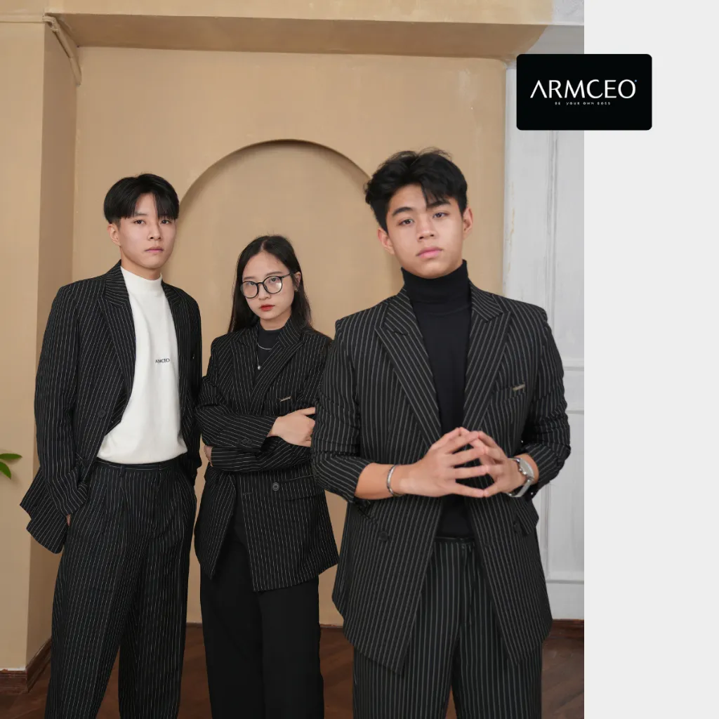 Ảnh COMBO quần áo blazer kẻ sọc quần suông kẻ sọc ARMCEO dáng suông rộng hack dáng che khuyết điểm siêu tốt -SB02 4