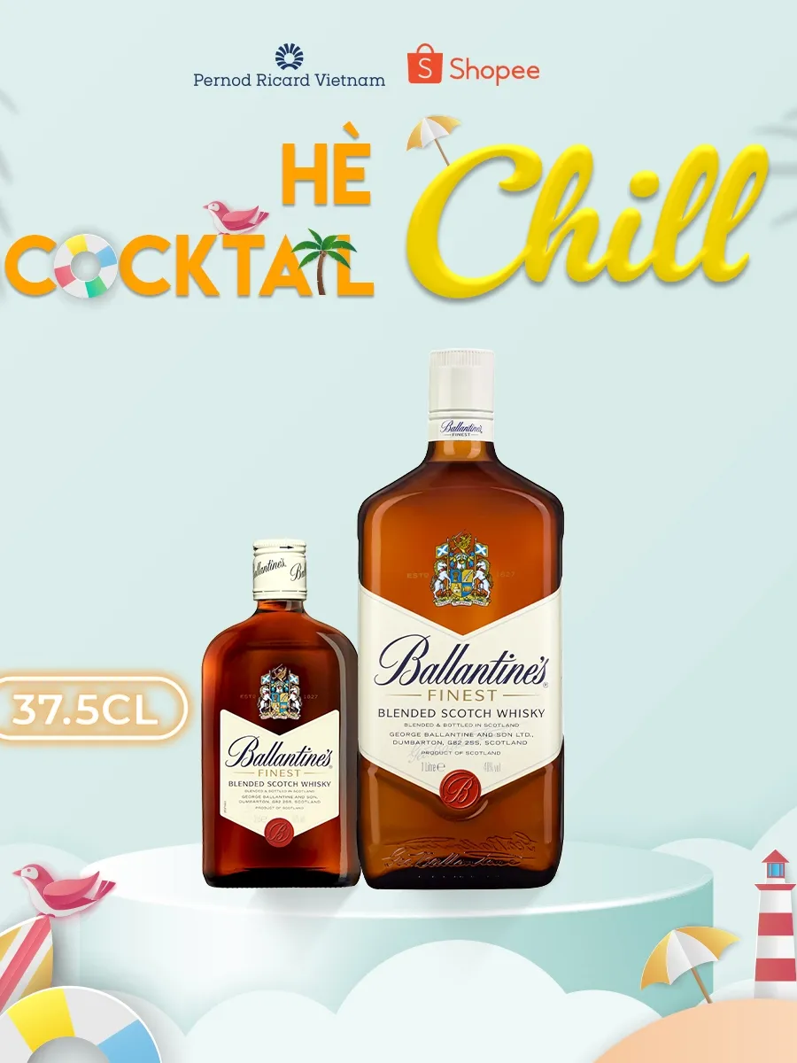 Ảnh Combo Rượu whisky Ballantines Finest Nồng Độ Alc 40% 700ml và Ballantines Finest  350ml  2 chai Không Kèm Hộp 1