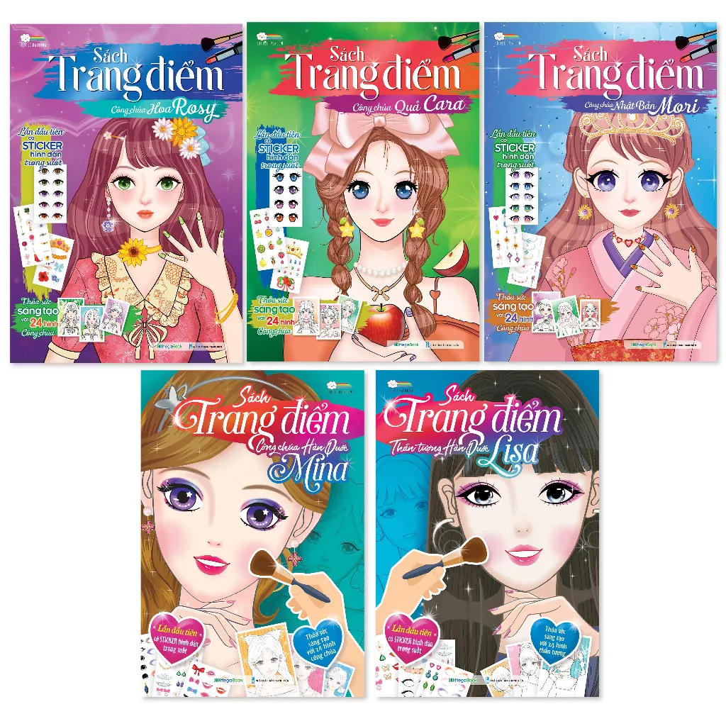 Ảnh Combo Sách trang điểm công chúa (5 cuốn) (Tô màu và bóc dán hơn 500+ sticker trang điểm) cho bé gái 1