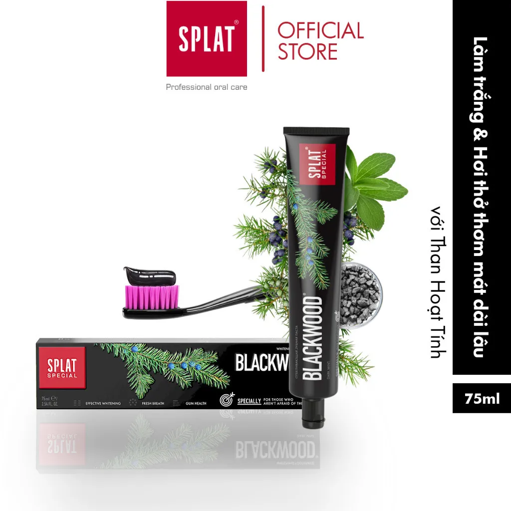 Ảnh Combo Siêu Trắng Sáng-1 Kem đánh răng than hoạt tính Blackwood & 1 bàn chải Splat Whitening Hồng 4