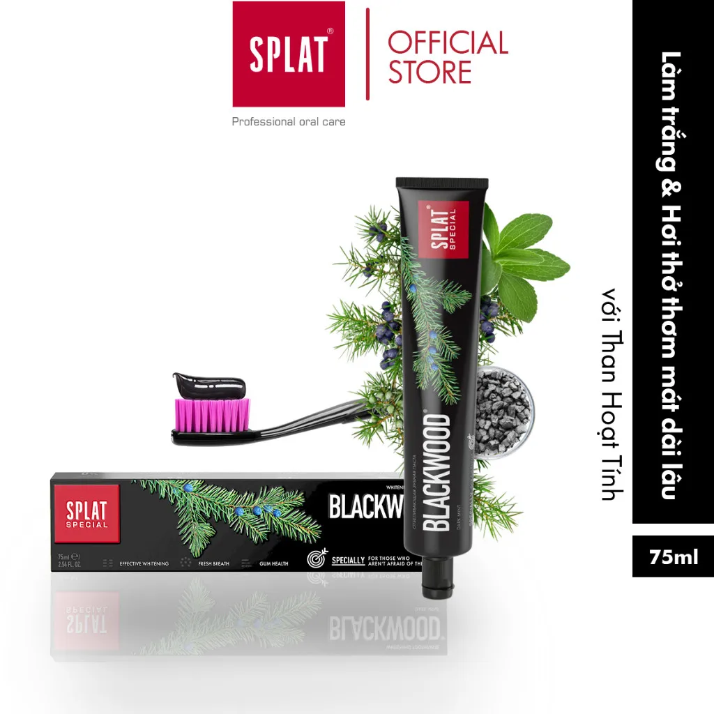 Ảnh Combo Siêu Trắng Sáng-1 Kem đánh răng than hoạt tính Blackwood & 1 bàn chải Splat Whitening Xanh 2