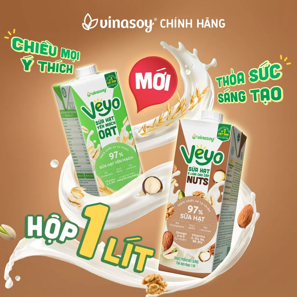 Ảnh Combo sữa hạt Veyo 05 loại hạt cao cấp & Yến mạch (2 hộp x 1 Lít) 1