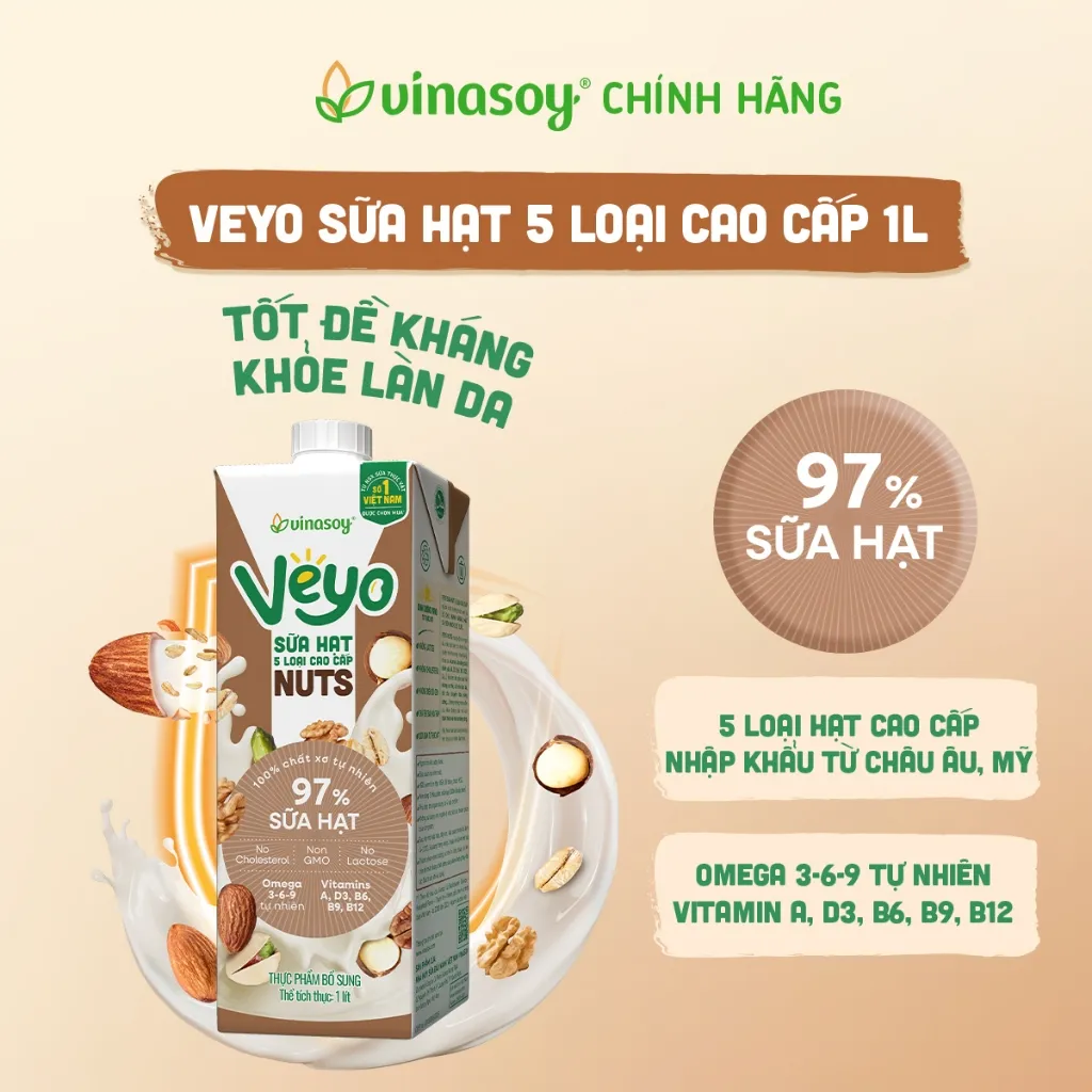 Ảnh Combo sữa hạt Veyo 05 loại hạt cao cấp & Yến mạch (2 hộp x 1 Lít) 2