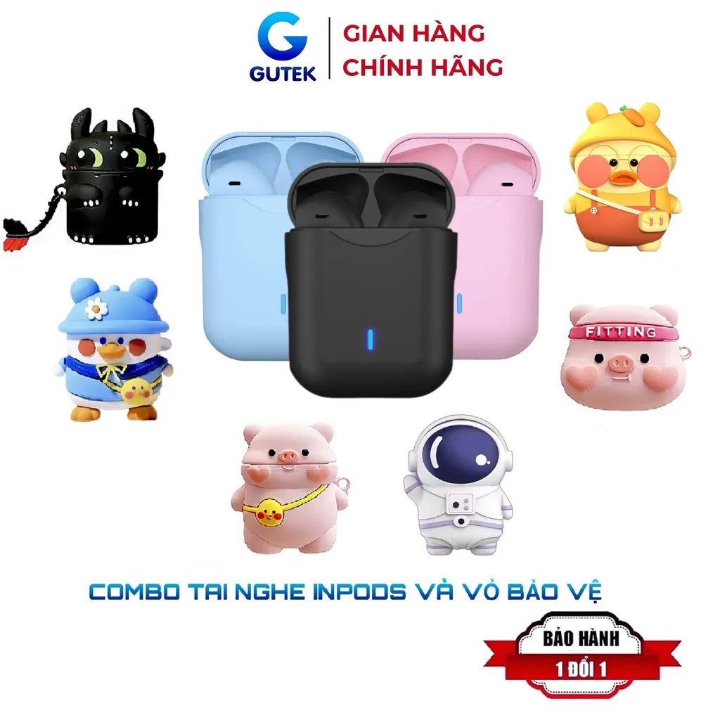 Ảnh Combo tai nghe bluetooth không dây Gutek inpods i12 pro tws 5.0 cảm ứng kèm case vỏ bảo vệ bao đựng 1