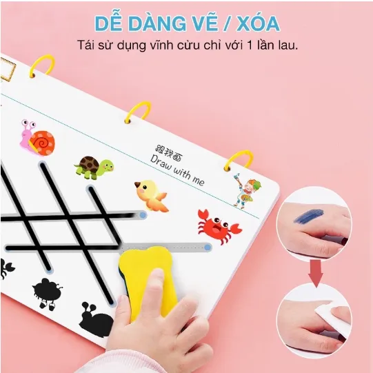 Ảnh Combo tập tô vẽ thông minh xóa được 64 trang kèm bút dạ - Đồ chơi Giáo Dục học liệu Montessori cho bé từ 2 3 4 5 tuổi 3