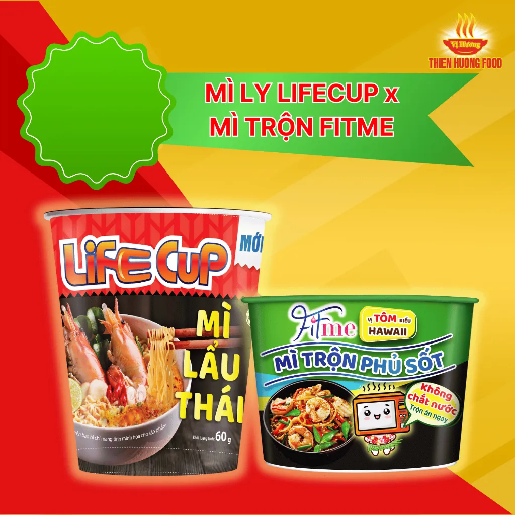 Ảnh Combo Thùng 24 ly mì lẩu thái LifeCup + Thùng 12 tô trộn Fitme 1