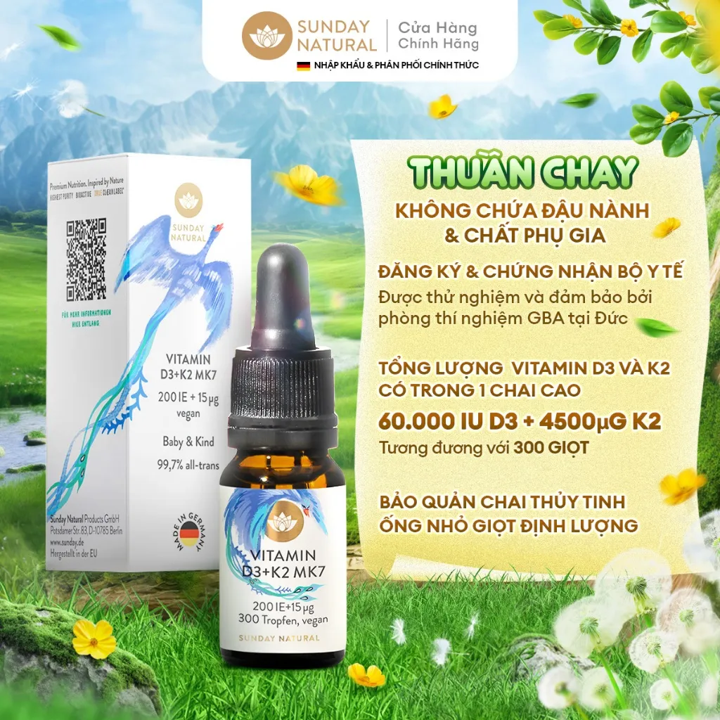 Ảnh Combo Tiết Kiệm Sunday Natural Vitamin D3K2 Thuần Chay 100%, Cho hai bé hoặc Dùng Lâu Dài, 2 chai 2