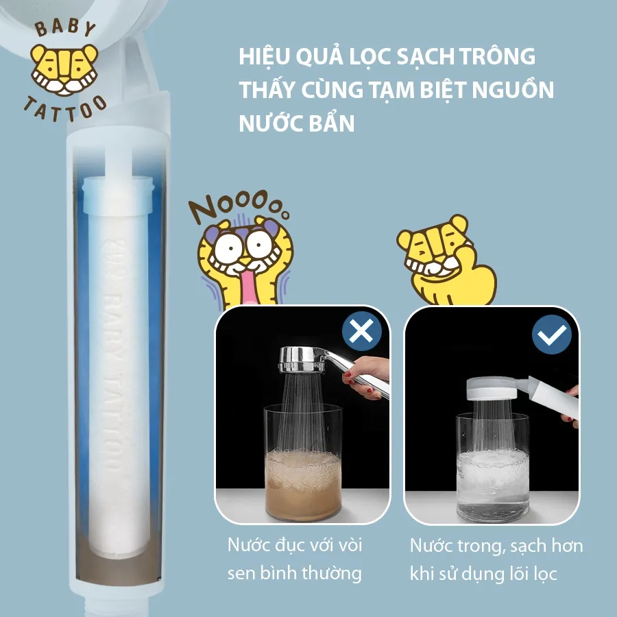 Ảnh Combo Trải Nghiệm Vòi Sen Tắm Cao Cấp Khử Clo, Lọc Nước Type A BABY TATTOO 2