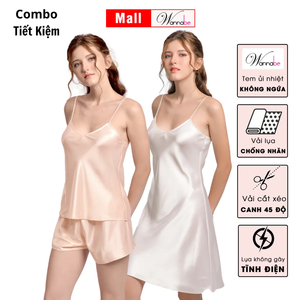Ảnh Combo váy ngủ + bộ đùi nữ lụa mềm mịn WANNABE sự kết hợp hoàn hảo vừa tiết kiệm cho phái đẹp DNBS612 1
