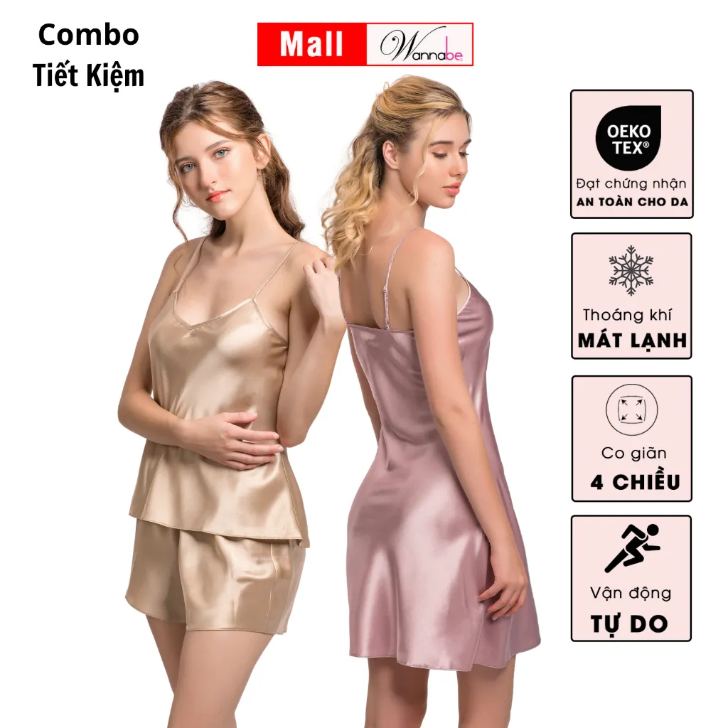 Ảnh Combo váy ngủ + bộ đùi nữ lụa mềm mịn WANNABE sự kết hợp hoàn hảo vừa tiết kiệm cho phái đẹp DNBS612 2