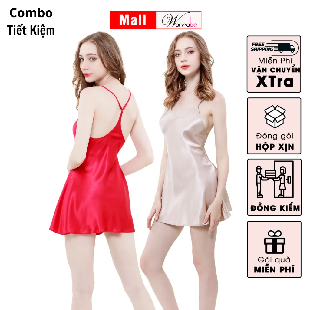 Ảnh Combo váy ngủ lụa mềm mịn WANNABE đầm ngủ quyến rũ từng chi tiết, thanh lịch từng khoảng khắc DNS86 2