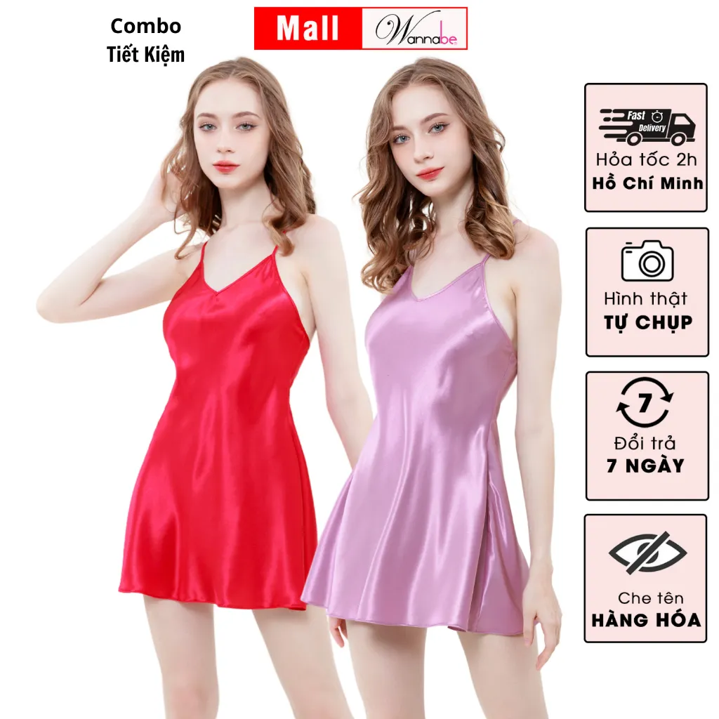Ảnh Combo váy ngủ lụa mềm mịn WANNABE đầm ngủ quyến rũ từng chi tiết, thanh lịch từng khoảng khắc DNS86 3