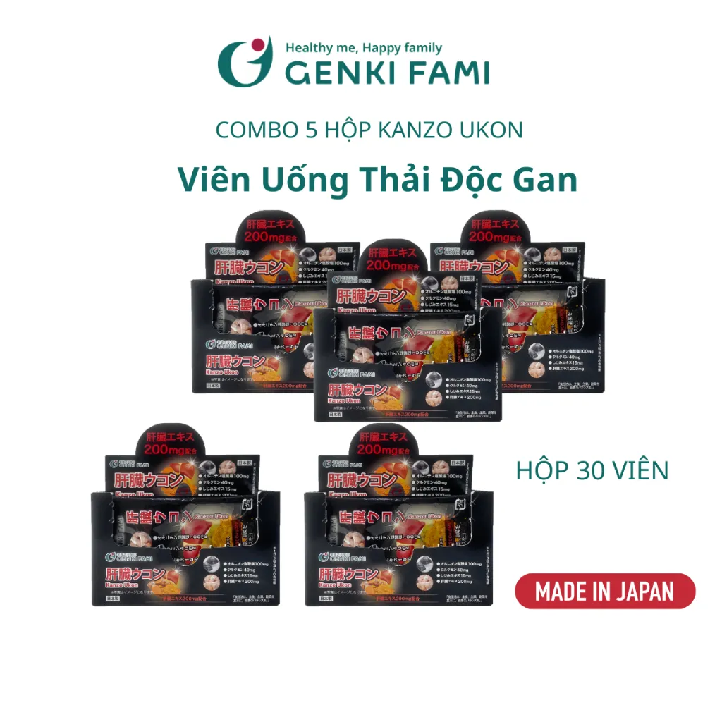 Ảnh Combo Viên Uống Thải Độc Mát Gan, Giúp Giảm Căng Thẳng Mệt Mỏi, Kanzo Ukon Genki Fami Nhật Bản Hộp 30 Viên Date T2/2026 2