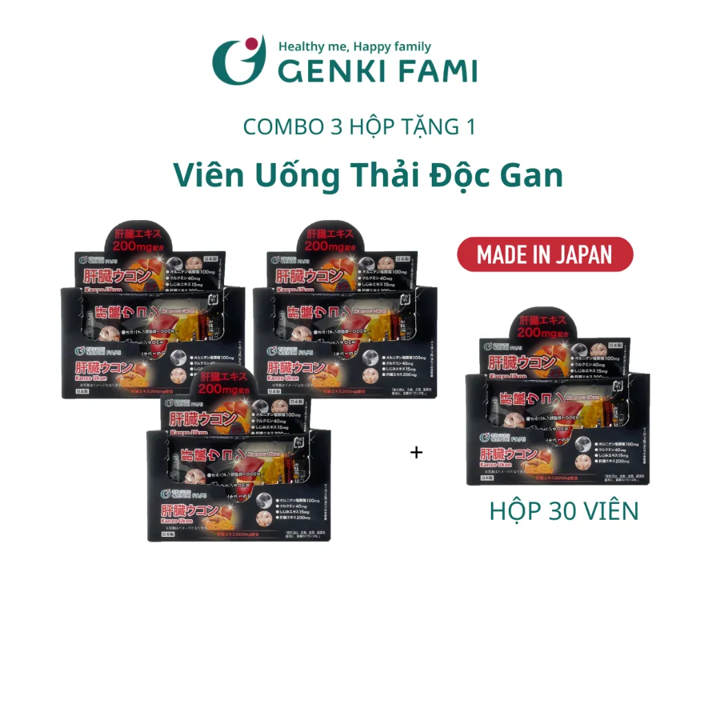 Ảnh Combo Viên Uống Thải Độc Mát Gan, Giúp Giảm Căng Thẳng Mệt Mỏi, Kanzo Ukon Genki Fami Nhật Bản Hộp 30 Viên Date T2/2026 3