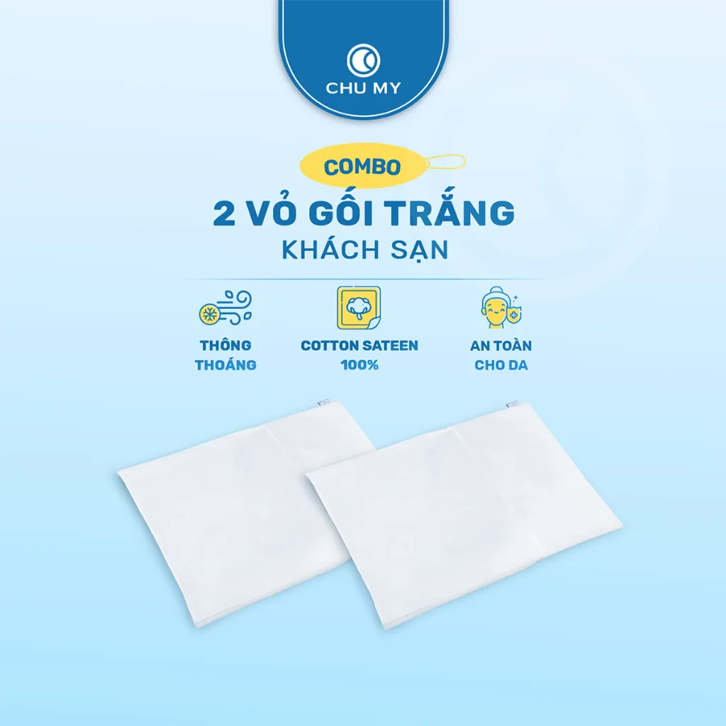 Ảnh Combo vỏ gối trắng CHU MY, 100% cotton, nhiều kích thước lựa chọn 1