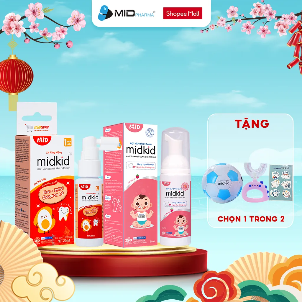 Ảnh Combo Xịt chống sâu răng MIDKID vị táo 20ml + Bọt tập đánh răng Midkid vị Dâu 60ml cho bé từ 1 tuổi 1