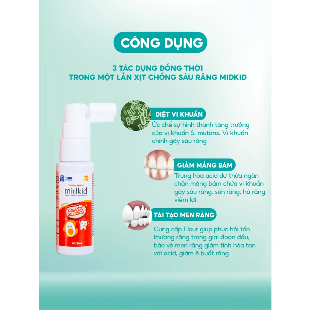 Ảnh Combo Xịt chống sâu răng MIDKID vị táo 20ml + Bọt tập đánh răng Midkid vị Dâu 60ml cho bé từ 1 tuổi 2