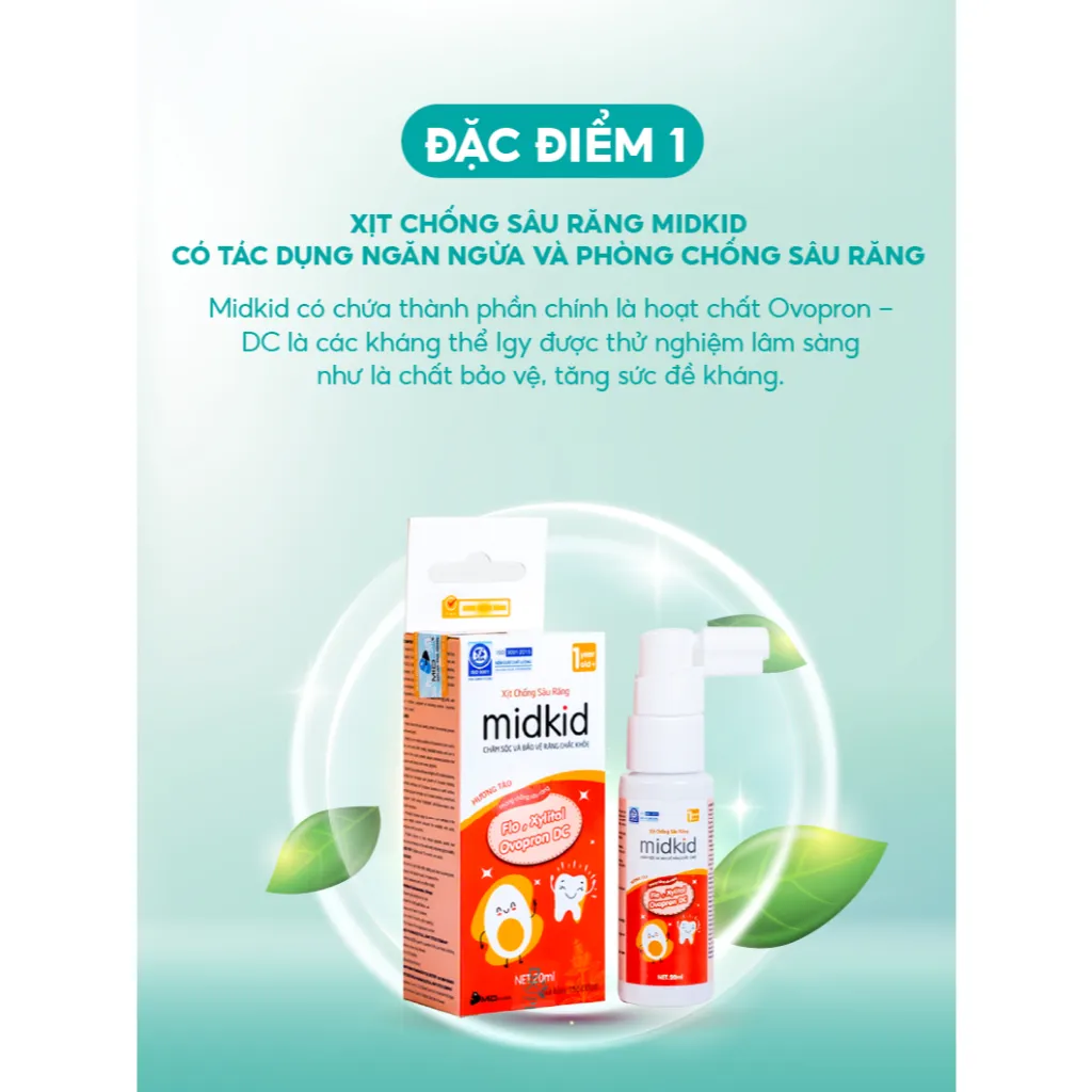 Ảnh Combo Xịt chống sâu răng MIDKID vị táo 20ml + Bọt tập đánh răng Midkid vị Dâu 60ml cho bé từ 1 tuổi 3